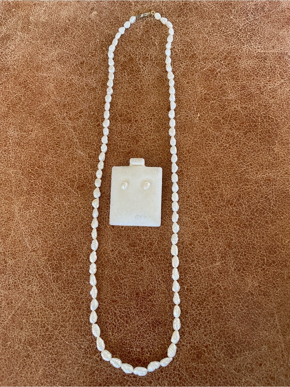 Genuine Rice Freshwater Pearl 925 Necklace & Baroque Pearl Stud 10k Earrings